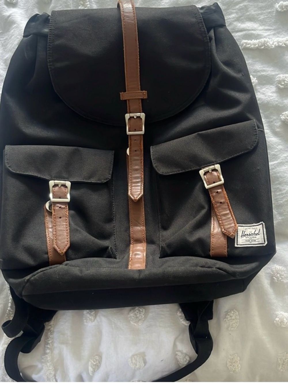 Herschel Supply Company Black Backpack with Brown Trim and Buckles